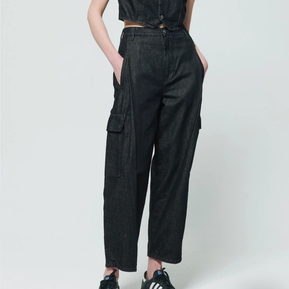 ETICA Lewis High Waist Pleated Ankle Cargo Jeans Size 25 Organic Cotton